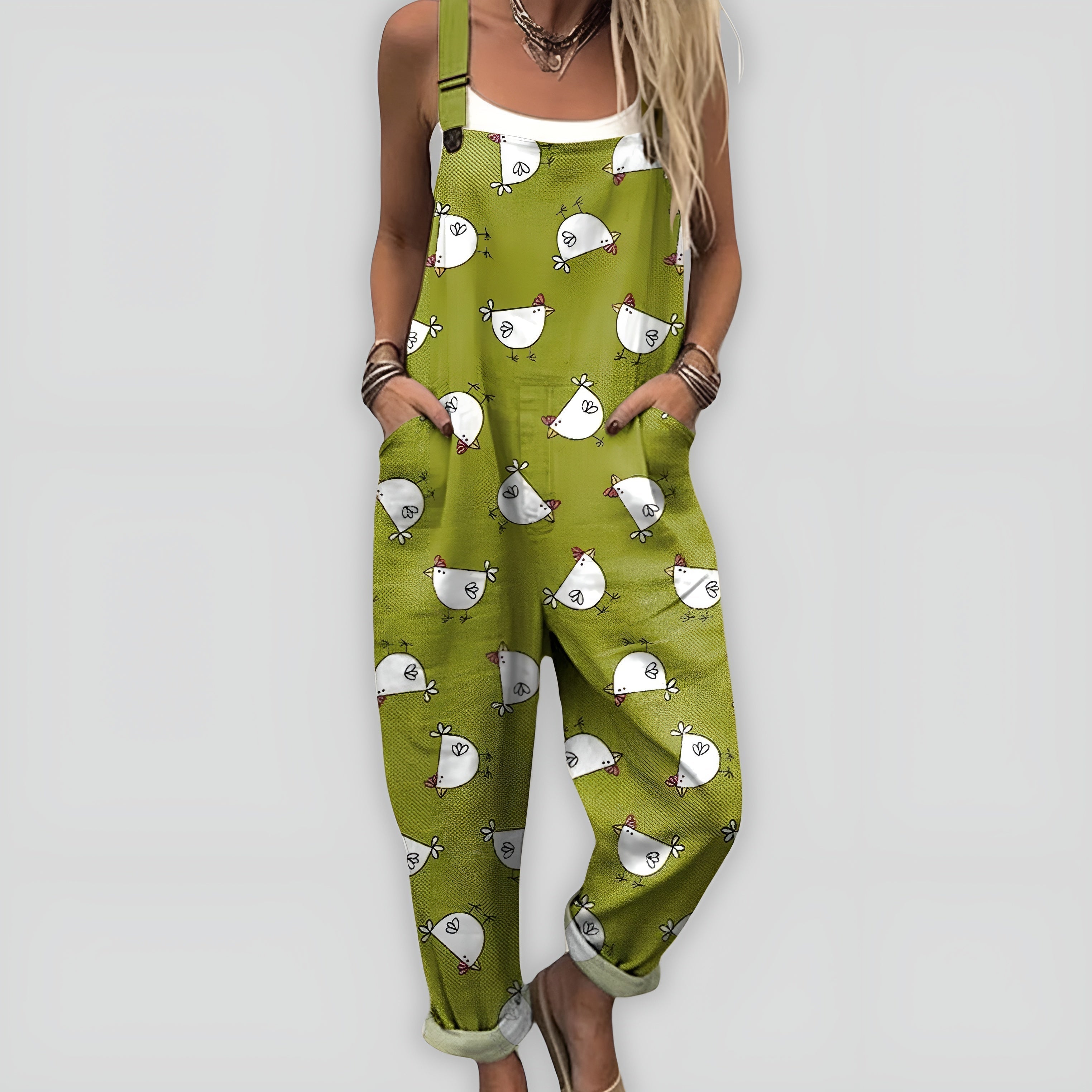 Green with white chickens / 3XL